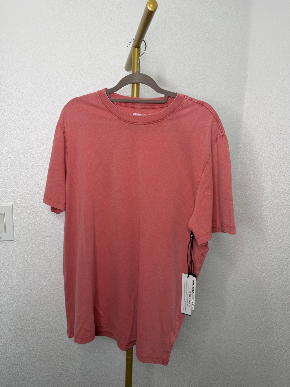 William Rast Men's 100% Organic Cotton Vintage Wash Tee in Dusty Coral